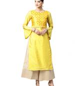 Yellow Geometric Art Silk Kurta