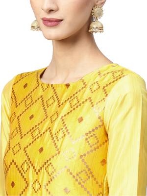 Yellow Geometric Art Silk Kurta 3