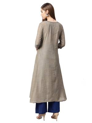 Beige Solid Cotton Kurta 1