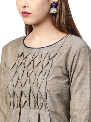 Beige Solid Cotton Kurta 4