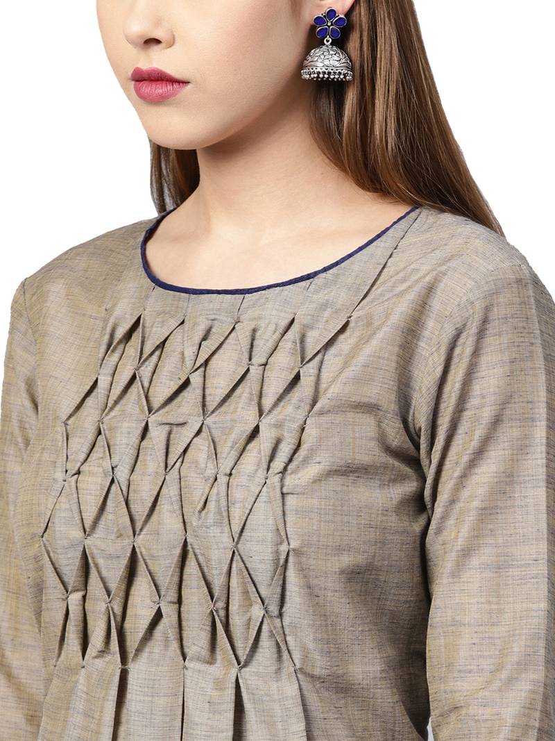 Beige Solid Cotton Kurta