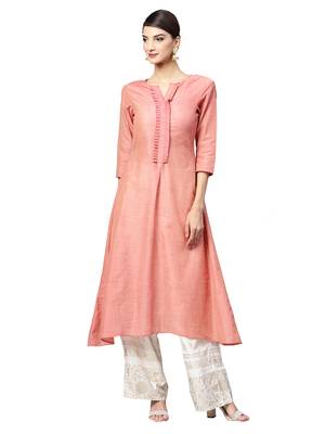 Pink Solid Cotton Kurta 1