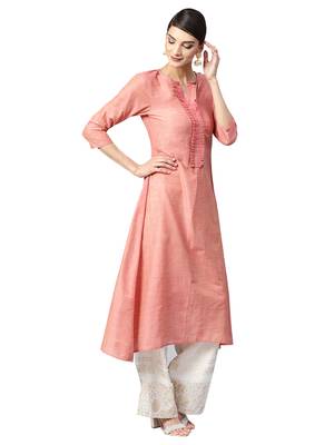 Pink Solid Cotton Kurta 2