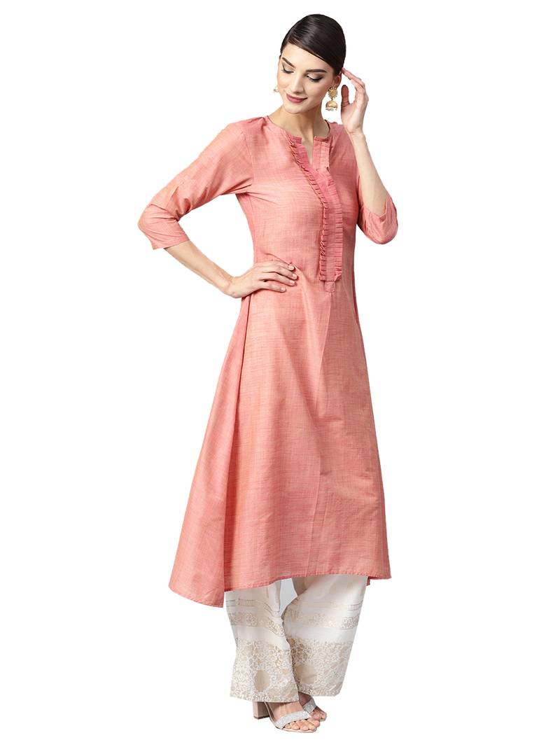 Pink Solid Cotton Kurta