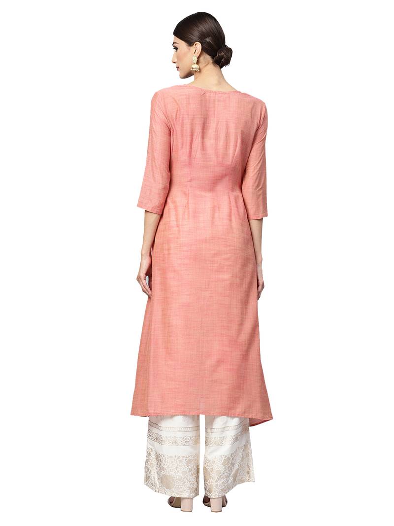 Pink Solid Cotton Kurta