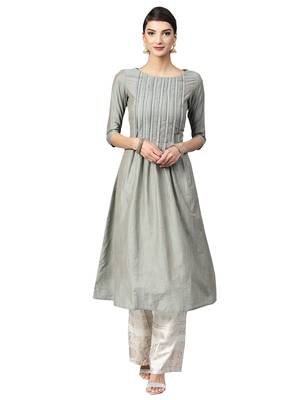 Taupe Solid Cotton Kurta 1