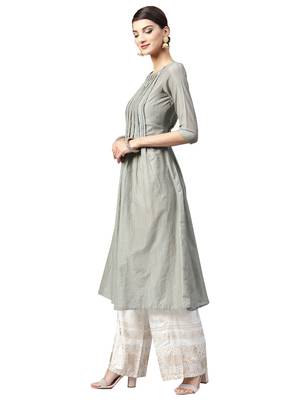 Taupe Solid Cotton Kurta 2