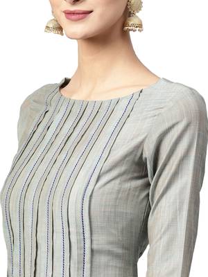 Taupe Solid Cotton Kurta 4