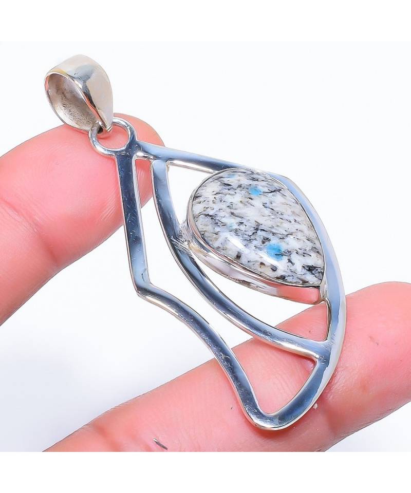 Exquisite K2 Azurite Gemstone  Silver Jewelry Pendant 2.17 inches Ap2820