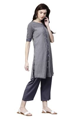 Blue printed cotton palazzo-kurta 4