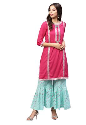 Pink embroidered cotton palazzo kurta 1