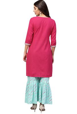 Pink embroidered cotton palazzo kurta 2