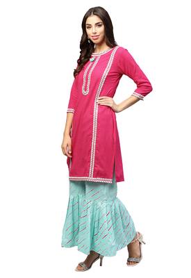 Pink embroidered cotton palazzo kurta 3