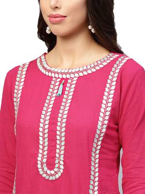 Pink embroidered cotton palazzo kurta 4