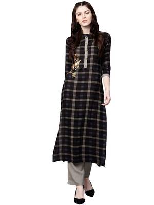 Black embroidered viscose palazzo kurta 1