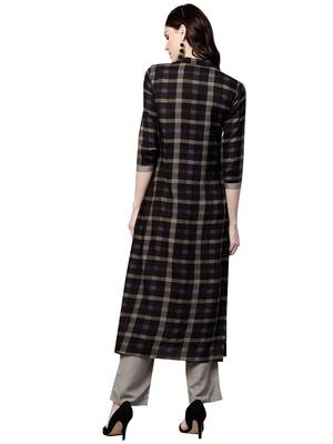Black embroidered viscose palazzo kurta 4