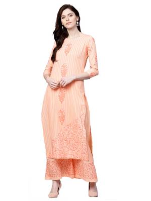 Peach printed viscose palazzo kurta 1