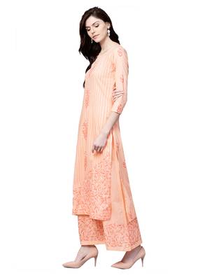 Peach printed viscose palazzo kurta 5