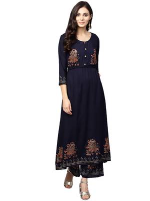Navy blue printed viscose palazzo kurta 1