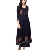 Navy blue printed viscose palazzo kurta