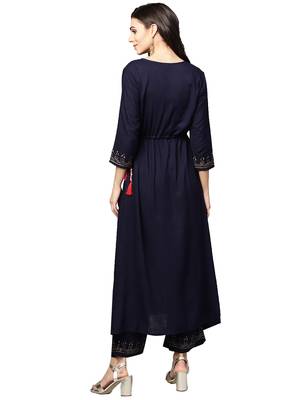 Navy blue printed viscose palazzo kurta 2