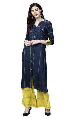 Navy blue embroidered viscose palazzo kurta 1