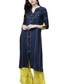 Navy blue embroidered viscose palazzo kurta