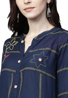 Navy blue embroidered viscose palazzo kurta 2