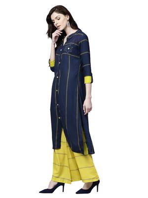 Navy blue embroidered viscose palazzo kurta 4