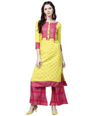 Yellow printed viscose palazzo kurta 1