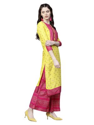 Yellow printed viscose palazzo kurta 4