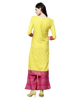 Yellow printed viscose palazzo kurta 5