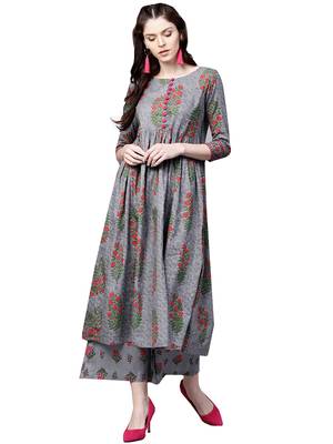 Grey printed viscose palazzo kurta 1