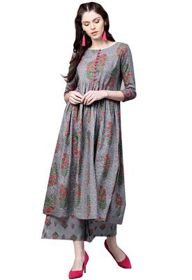 Grey printed viscose palazzo kurta 2