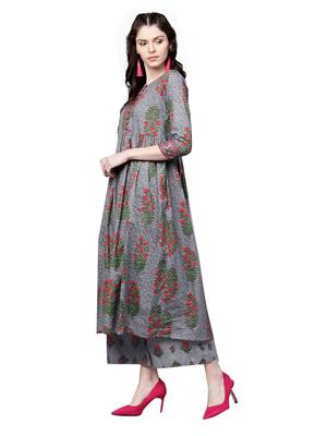 Grey printed viscose palazzo kurta 5