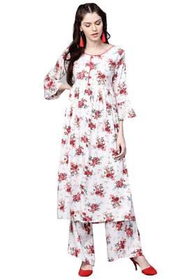 White printed viscose palazzo kurta 1