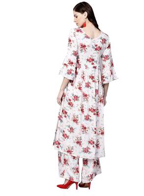 White printed viscose palazzo kurta 5