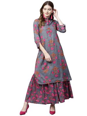 Blue printed cotton palazzo kurta 1