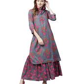 Blue printed cotton palazzo kurta
