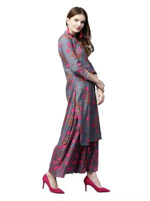 Blue printed cotton palazzo kurta 4