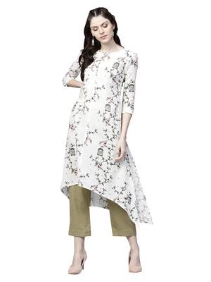 White printed rayon palazzo kurta 1