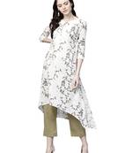 White printed rayon palazzo kurta