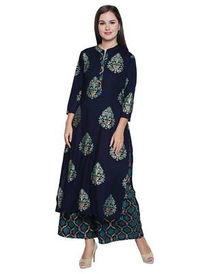 Blue printed rayon palazzo kurta 1