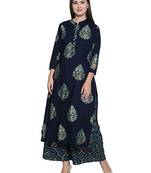 Blue printed rayon palazzo kurta