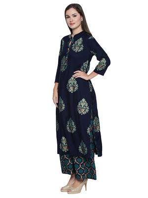 Blue printed rayon palazzo kurta 2