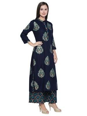 Blue printed rayon palazzo kurta 3