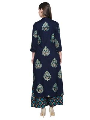 Blue printed rayon palazzo kurta 4