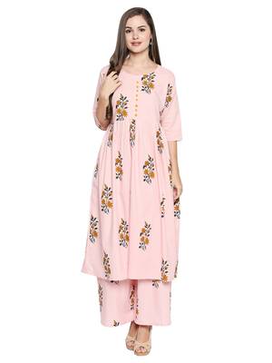 Pink printed cotton palazzo kurta 1
