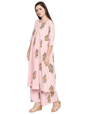 Pink printed cotton palazzo kurta 2