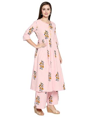 Pink printed cotton palazzo kurta 3